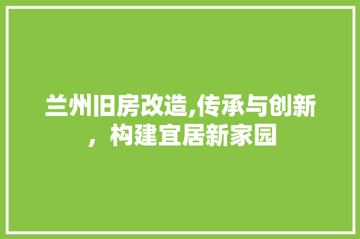 兰州旧房改造,传承与创新，构建宜居新家园