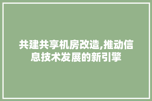 共建共享机房改造,推动信息技术发展的新引擎