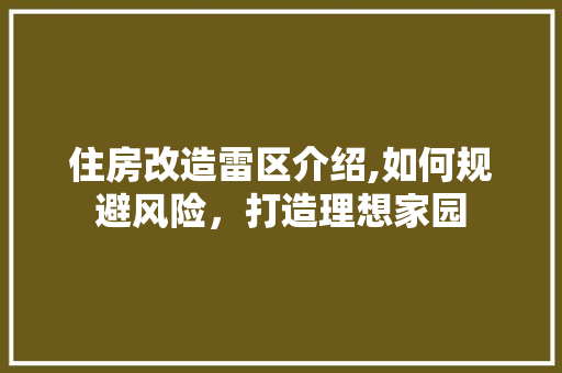 住房改造雷区介绍,如何规避风险，打造理想家园
