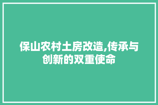 保山农村土房改造,传承与创新的双重使命