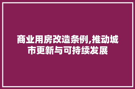 商业用房改造条例,推动城市更新与可持续发展