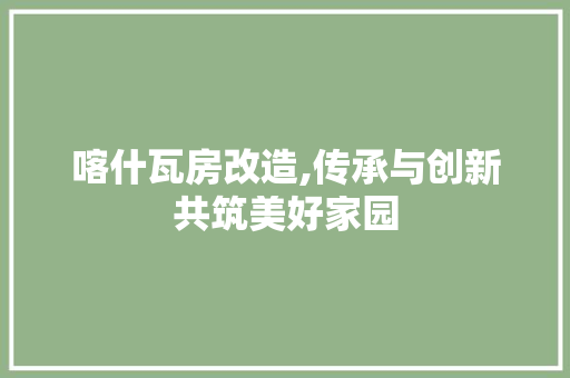 喀什瓦房改造,传承与创新共筑美好家园