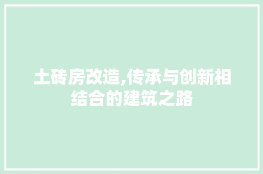 土砖房改造,传承与创新相结合的建筑之路 综合便民