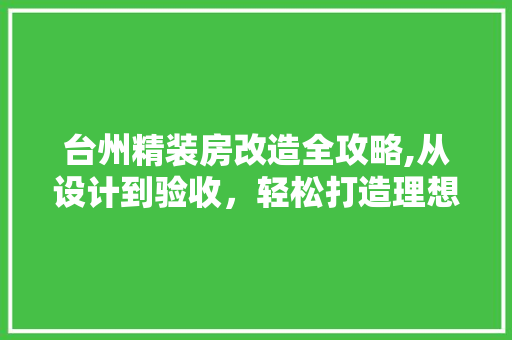 台州精装房改造全攻略,从设计到验收，轻松打造理想家园 厨房维修
