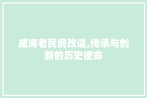 威海老民房改造,传承与创新的历史使命 家电维修