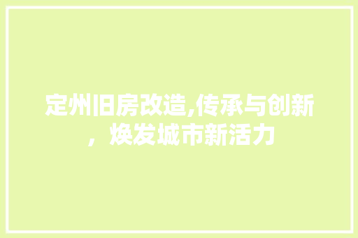 定州旧房改造,传承与创新，焕发城市新活力