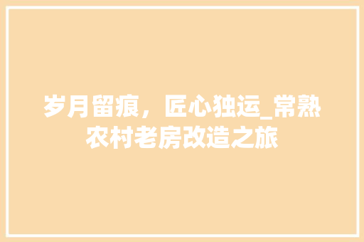 岁月留痕，匠心独运_常熟农村老房改造之旅 汽车维修