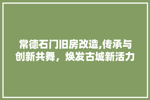 常德石门旧房改造,传承与创新共舞，焕发古城新活力