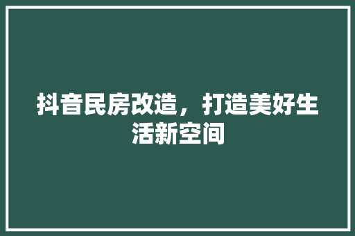 抖音民房改造，打造美好生活新空间 汽车维修
