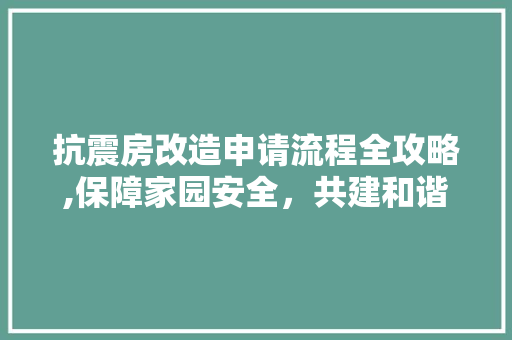 抗震房改造申请流程全攻略,保障家园安全，共建和谐社区 厨房维修