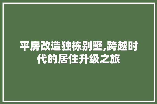 平房改造独栋别墅,跨越时代的居住升级之旅
