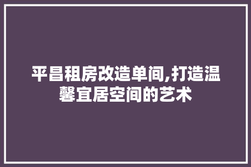 平昌租房改造单间,打造温馨宜居空间的艺术