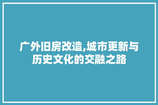 广外旧房改造,城市更新与历史文化的交融之路 汽车维修