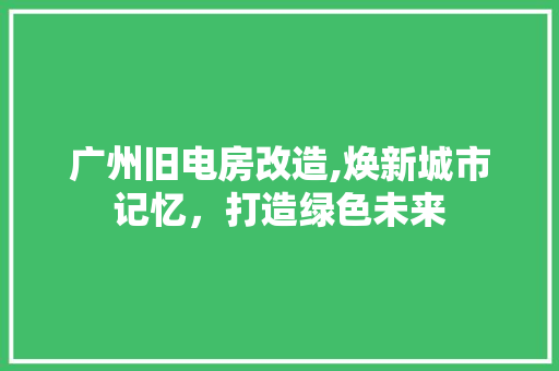 广州旧电房改造,焕新城市记忆，打造绿色未来 家电维修