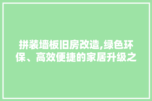 拼装墙板旧房改造,绿色环保、高效便捷的家居升级之路