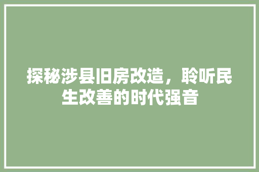 探秘涉县旧房改造，聆听民生改善的时代强音 家电维修