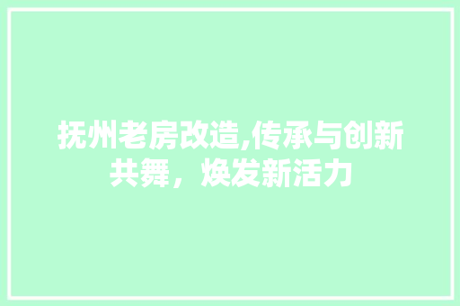 抚州老房改造,传承与创新共舞，焕发新活力 汽车维修