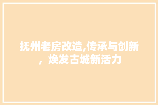 抚州老房改造,传承与创新，焕发古城新活力