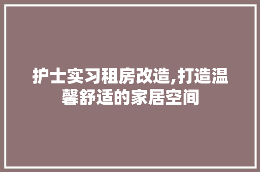 护士实习租房改造,打造温馨舒适的家居空间
