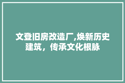文登旧房改造厂,焕新历史建筑，传承文化根脉
