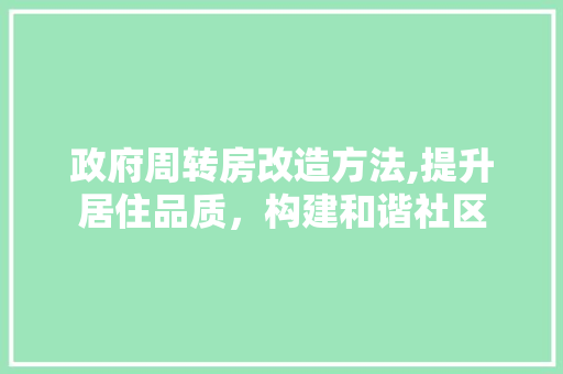 政府周转房改造方法,提升居住品质，构建和谐社区 汽车维修