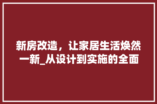 新房改造，让家居生活焕然一新_从设计到实施的全面攻略 厨房维修