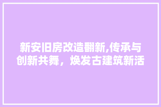 新安旧房改造翻新,传承与创新共舞，焕发古建筑新活力 汽车维修