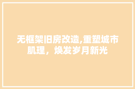 无框架旧房改造,重塑城市肌理，焕发岁月新光
