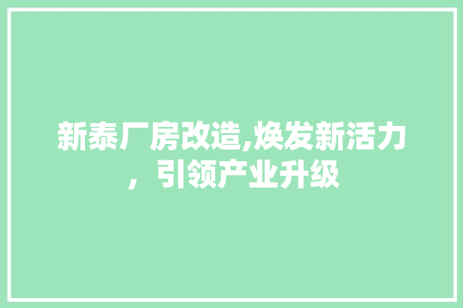 新泰厂房改造,焕发新活力，引领产业升级