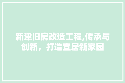 新津旧房改造工程,传承与创新，打造宜居新家园