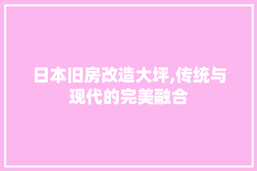 日本旧房改造大坪,传统与现代的完美融合