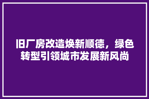 旧厂房改造焕新顺德，绿色转型引领城市发展新风尚 厨房维修