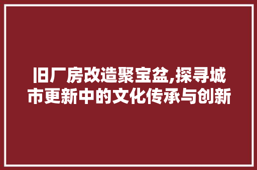 旧厂房改造聚宝盆,探寻城市更新中的文化传承与创新之路