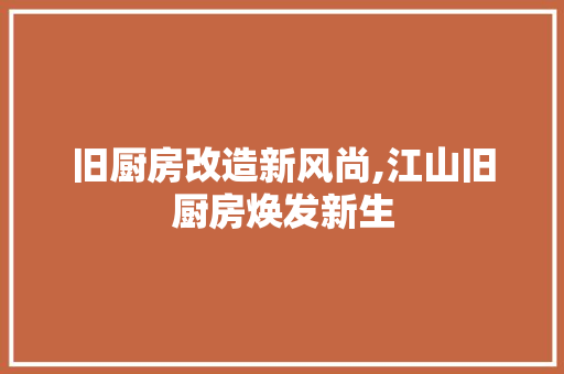 旧厨房改造新风尚,江山旧厨房焕发新生 家电维修