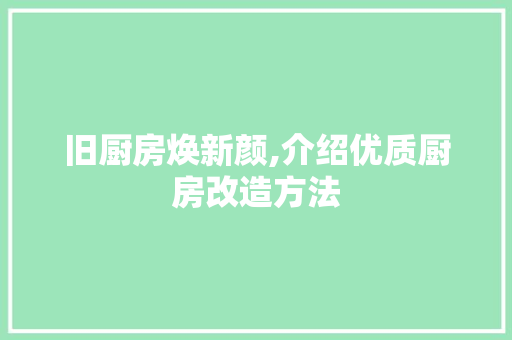 旧厨房焕新颜,介绍优质厨房改造方法 家电维修