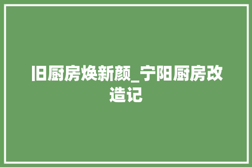 旧厨房焕新颜_宁阳厨房改造记
