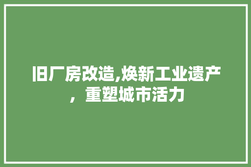 旧厂房改造,焕新工业遗产，重塑城市活力 家电维修