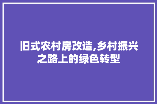 旧式农村房改造,乡村振兴之路上的绿色转型