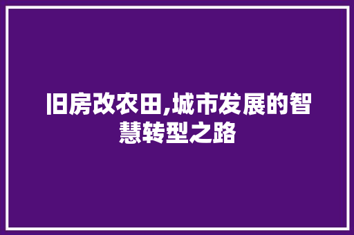 旧房改农田,城市发展的智慧转型之路 家电维修