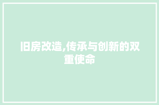 旧房改造,传承与创新的双重使命 家电维修