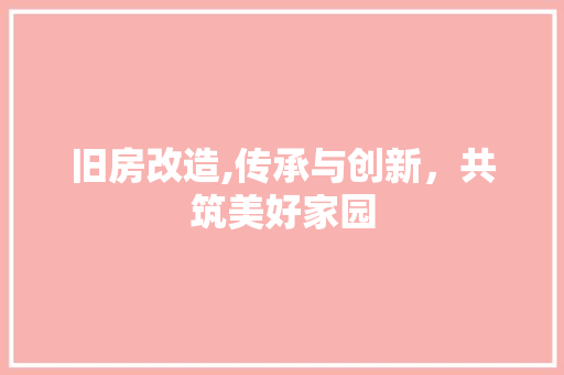 旧房改造,传承与创新，共筑美好家园 家电维修