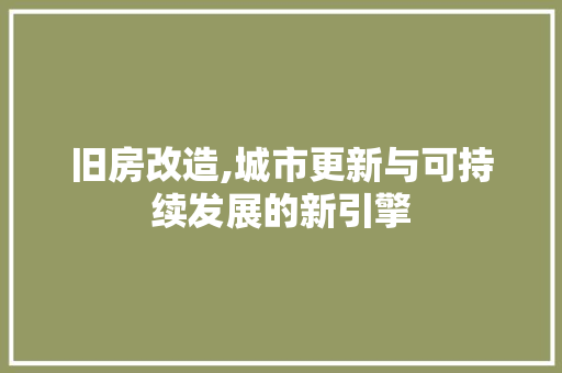 旧房改造,城市更新与可持续发展的新引擎 家电维修