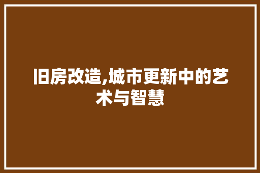 旧房改造,城市更新中的艺术与智慧 家电维修