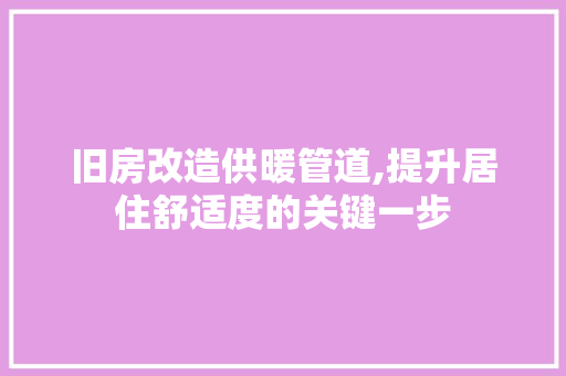 旧房改造供暖管道,提升居住舒适度的关键一步 综合便民