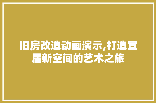 旧房改造动画演示,打造宜居新空间的艺术之旅 家电维修