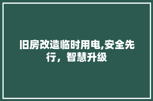 旧房改造临时用电,安全先行，智慧升级 汽车维修
