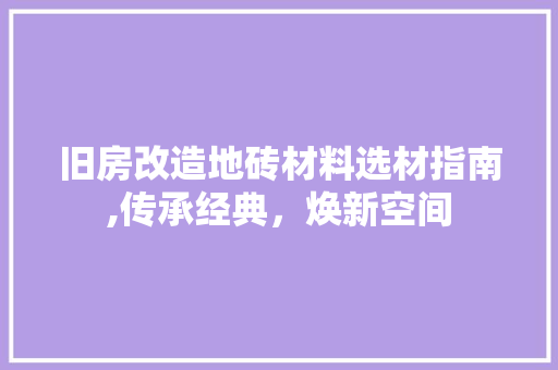 旧房改造地砖材料选材指南,传承经典，焕新空间
