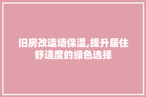 旧房改造墙保温,提升居住舒适度的绿色选择 汽车维修