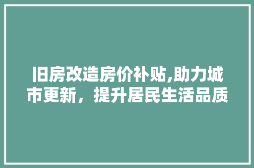 旧房改造房价补贴,助力城市更新，提升居民生活品质 家电维修