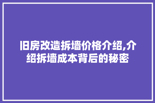 旧房改造拆墙价格介绍,介绍拆墙成本背后的秘密 家电维修